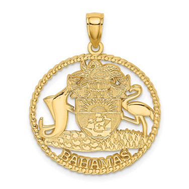 Image of 14K Yellow Gold Bahamas Crest In Textured Frame Pendant