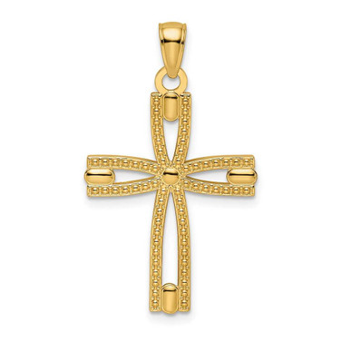 Image of 14k Yellow Gold Beaded & Polished Cross Pendant K9904