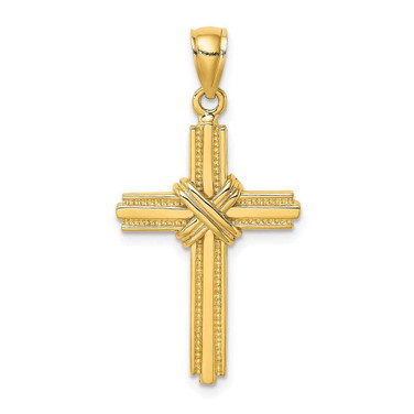 Image of 14K Yellow Gold Beaded Center Design Cross Pendant