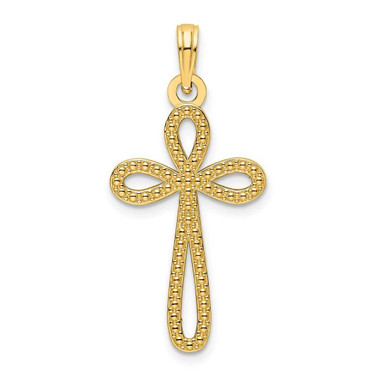 Image of 14K Yellow Gold Beaded Cross Pendant K9832