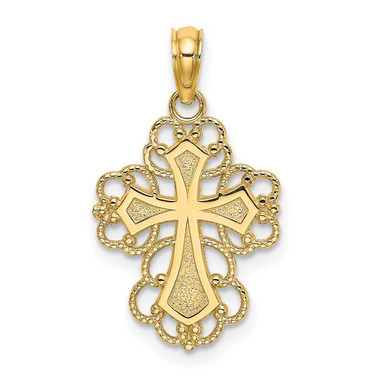 Image of 14K Yellow Gold Beaded Lace Trim Cross Pendant