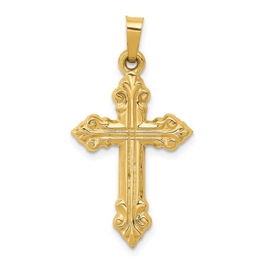 Image of 14K Yellow Gold Brushed & Polished Budded Cross Pendant