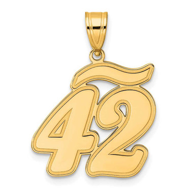 Image of 14K Yellow Gold Brushed Border Script Number 42 Pendant