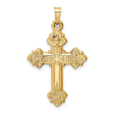 Image of 14K Yellow Gold Budded Hollow Cross Pendant