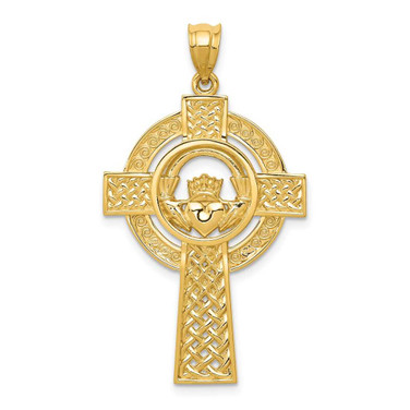 Image of 14K Yellow Gold Celtic Claddagh Cross Pendant
