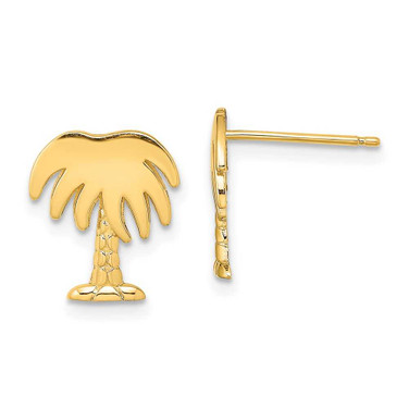 Image of 11.99mm 14K Yellow Gold Charleston Palm Tree Post Earrings