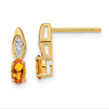 Image of 12mm 14K Yellow Gold Citrine Diamond Earrings