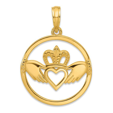 Image of 14K Yellow Gold Claddagh Circle Pendant D5231