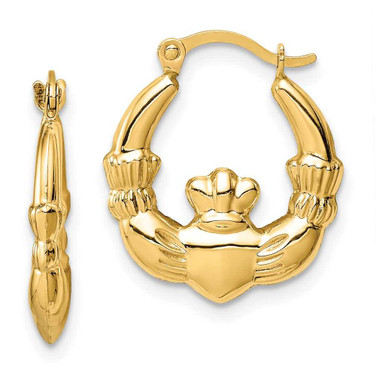 Image of 14K Yellow Gold Claddagh Hoop Earrings TC1008