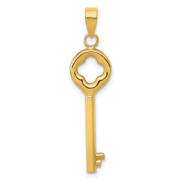 Image of 14K Yellow Gold Clover Top Puff Round Key Pendant