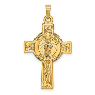 Image of 14K Yellow Gold Cross w/ St. Jude Medal Pendant