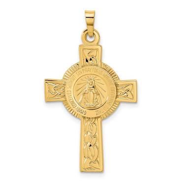 Image of 14k Yellow Gold Cross with Miraculous Medal Pendant