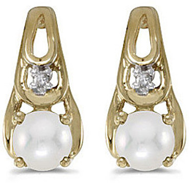 14k Yellow Gold Cultured Freshwater Pearl And Diamond Earrings (CM-E2583X-06)
