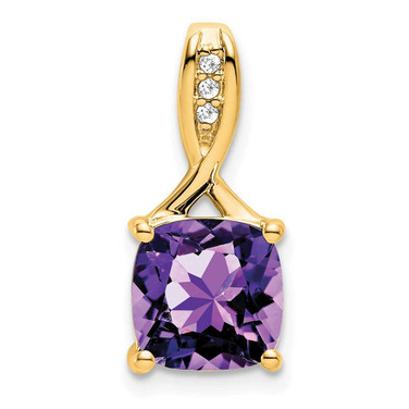 Image of 14K Yellow Gold Cushion Amethyst & Diamond Pendant PM7062-AM-002-YA
