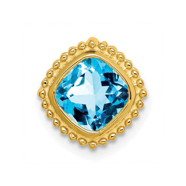 Image of 14K Yellow Gold Cushion Blue Topaz Chain Slide Pendant