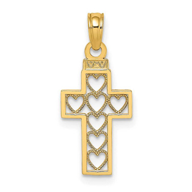 Image of 14K Yellow Gold Cut-Out Heart Design Cross Pendant