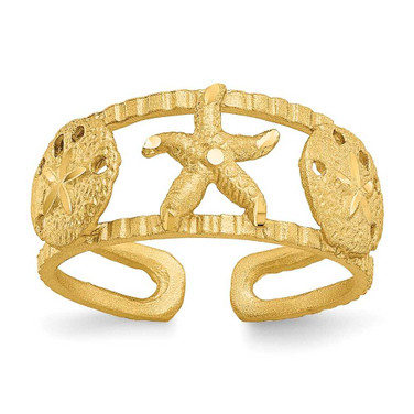 Image of 14K Yellow Gold Cutout Starfish and Sand Dollar Toe Ring