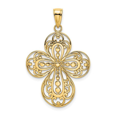 Image of 14K Yellow Gold Cut-Out w/ Rounded Tips Filigree Cross Pendant