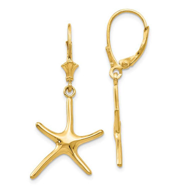 Image of 14K Yellow Gold Dancing Starfish Leverback Earrings TF1840