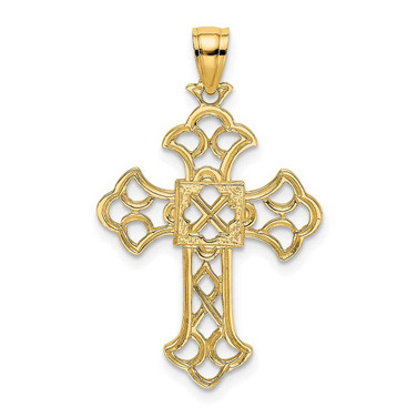 Image of 14K Yellow Gold Delicate Cut-Out Cross Pendant