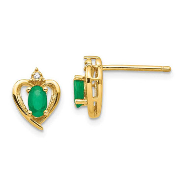 Image of 17mm 14K Yellow Gold Diamond & Emerald Stud Earrings XBS489