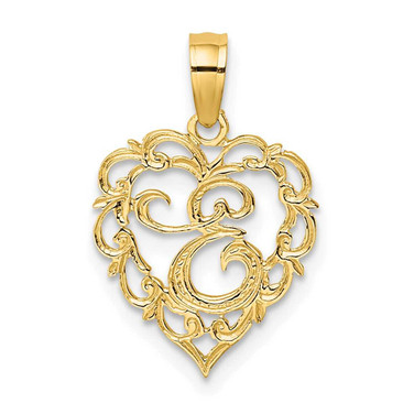 Image of 14K Yellow Gold E Script Initial In Heart Pendant