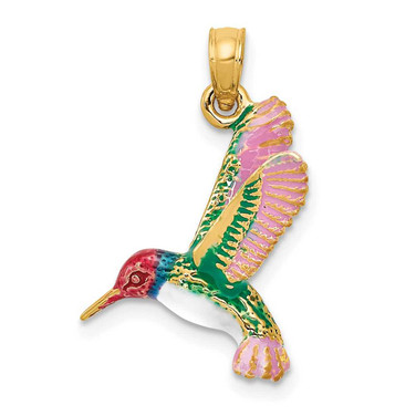 Image of 14K Yellow Gold Enameled Hummingbird Pendant
