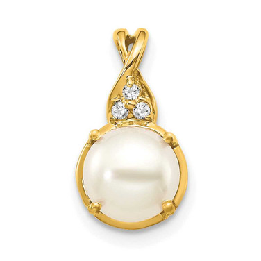Image of 14K Yellow Gold Freshwater Cultured Pearl and Diamond Pendant