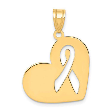 Image of 14K Yellow Gold Heart w/ Cut Out Awareness Ribbon Pendant