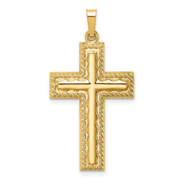 Image of 14K Yellow Gold Hollow Polished Rope Edge Latin Cross Pendant