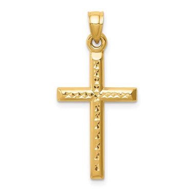 Image of 14K Yellow Gold Hollow Shiny-Cut Cross Pendant K6396