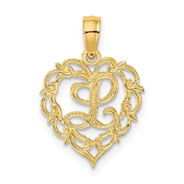 Image of 14K Yellow Gold L Script Initial In Heart Pendant
