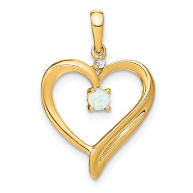 Image of 14k Yellow Gold Lab-Created Opal and Diamond Heart Pendant
