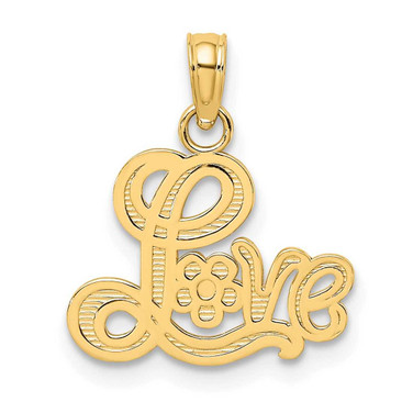 Image of 14K Yellow Gold Love Script with Flower Pendant Image of 14K Yellow Gold Love Script with Flower Pendant