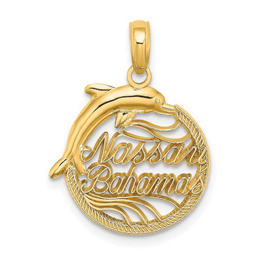 Image of 14K Yellow Gold Nassau Bahamas Disk Dolphin Pendant