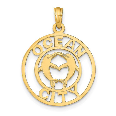 Image of 14K Yellow Gold Ocean City w/ Dolphins Pendant