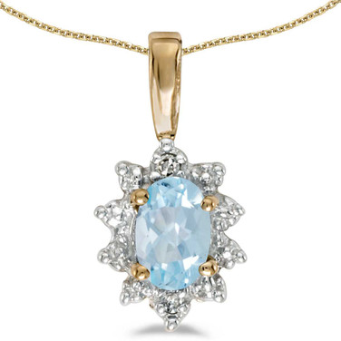 Image of 14k Yellow Gold Oval Aquamarine And Diamond Pendant (Chain NOT included)
