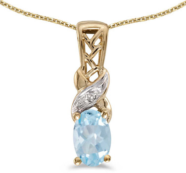 Image of 14k Yellow Gold Oval Aquamarine And Diamond Pendant (Chain NOT included) (CM-P2584X-03)