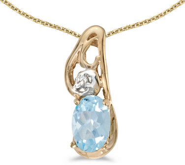 14k Yellow Gold Oval Aquamarine And Diamond Pendant (Chain NOT included) (CM-P2590X-03)