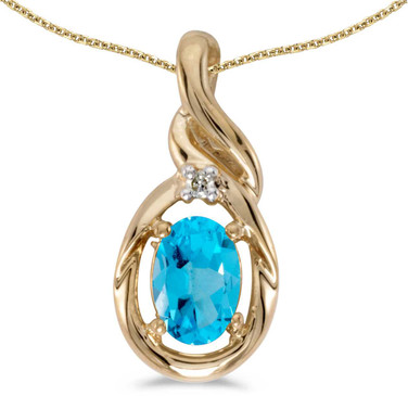 Image of 14k Yellow Gold Oval Blue Topaz And Diamond Pendant (Chain NOT included) (CM-P1241X-12)