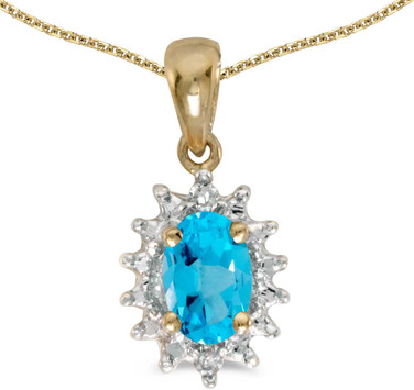 Image of 14k Yellow Gold Oval Blue Topaz And Diamond Pendant (Chain NOT included) (CM-P1342X-12)