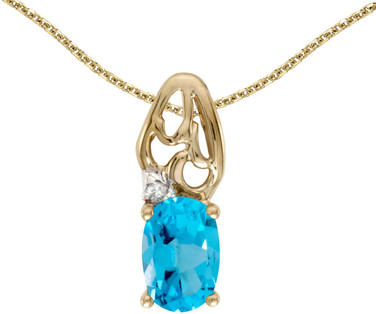 Image of 14k Yellow Gold Oval Blue Topaz And Diamond Pendant (Chain NOT included) (CM-P2582X-12)