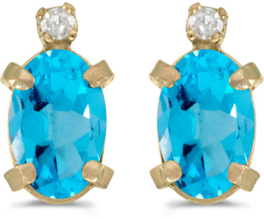 14k Yellow Gold Oval Blue Topaz And Diamond Stud Earrings (CM-E2209X-12)