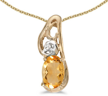 Image of 14k Yellow Gold Oval Citrine And Diamond Pendant (Chain NOT included) (CM-P2590X-11)