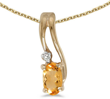 Image of 14k Yellow Gold Oval Citrine And Diamond Wave Pendant (Chain NOT included)