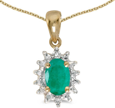 Image of 14k Yellow Gold Oval Emerald And Diamond Pendant (Chain NOT included) (CM-P1342X-05)