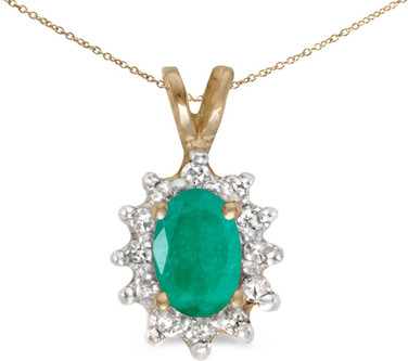 Image of 14k Yellow Gold Oval Emerald And Diamond Pendant (Chain NOT included) (CM-P6410X-05)