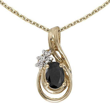 Image of 14k Yellow Gold Oval Onyx And Diamond Teardrop Pendant (Chain NOT included)