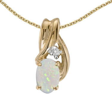 Image of 14k Yellow Gold Oval Opal And Diamond Pendant (Chain NOT included) (CM-P1861X-10)