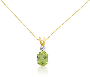 Image of 14K Yellow Gold Oval Peridot & Diamond Pendant (Chain NOT included) P8021-08